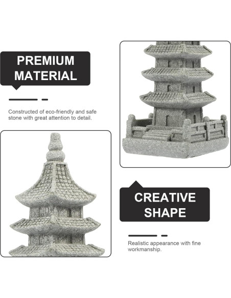 Estatua Mini Pagoda Yardwe de Arenisca Gris 10.5x3.5cm