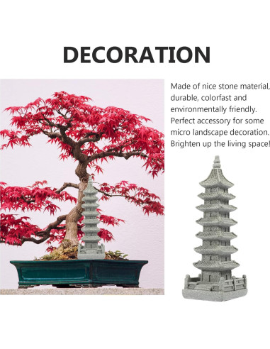 Estatua Mini Pagoda Yardwe de Arenisca Gris 10.5x3.5cm