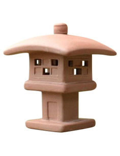 Linterna Pagoda Miniatura de Cerámica Roja para Jardín 6x6.2x7cm