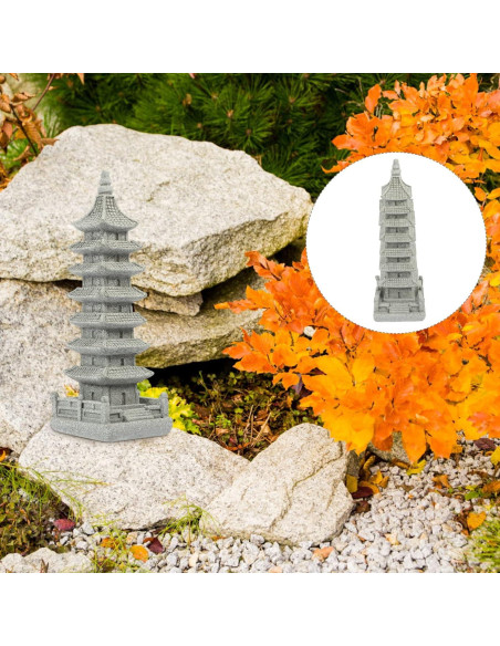 Estatua Mini Pagoda Yardwe de Arenisca Gris 10.5x3.5cm