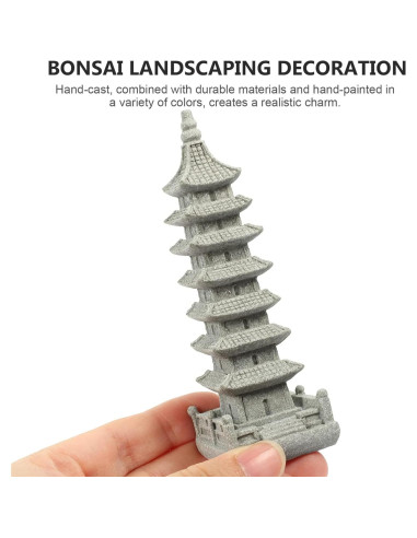 Estatua Mini Pagoda Yardwe de Arenisca Gris 10.5x3.5cm