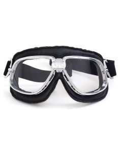 Gafas de Motocicleta CRG Sports con Lente Transparente y Marco Plateado