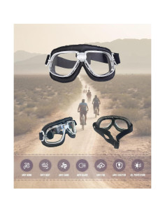 Gafas de Motocicleta CRG Sports con Lente Transparente y Marco Plateado 2