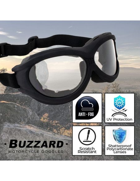 Gafas de Motocicleta Birdz Buzzard con Lentes Transparentes y Ahumados