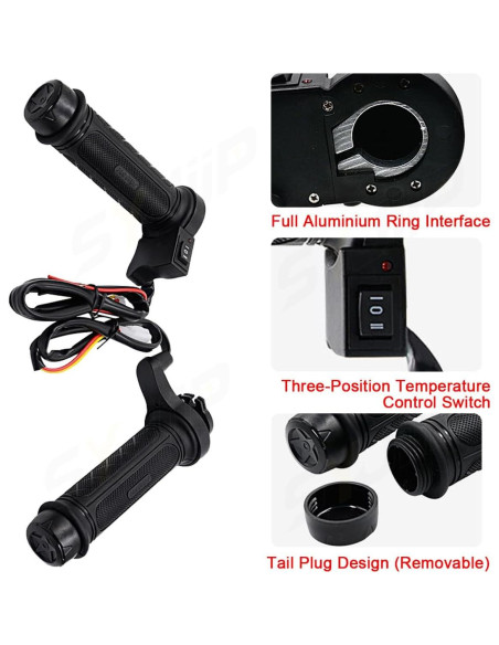 Puños Calentados SYJIIP para Motocicleta 12V, Antideslizantes