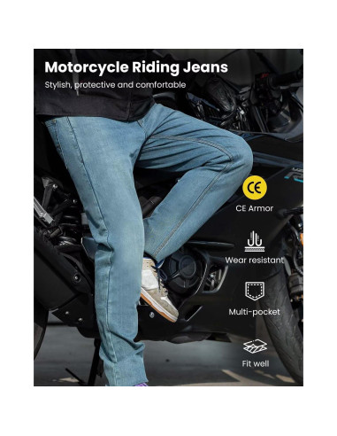 Pantalones de Motocicleta ILM PJN1 con Armadura CE Azul Claro