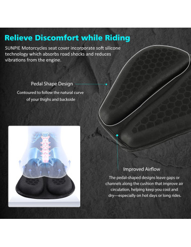 Cojín de Asiento de Gel SUNPIE para Motocicleta Universal 40.6x34.8cm