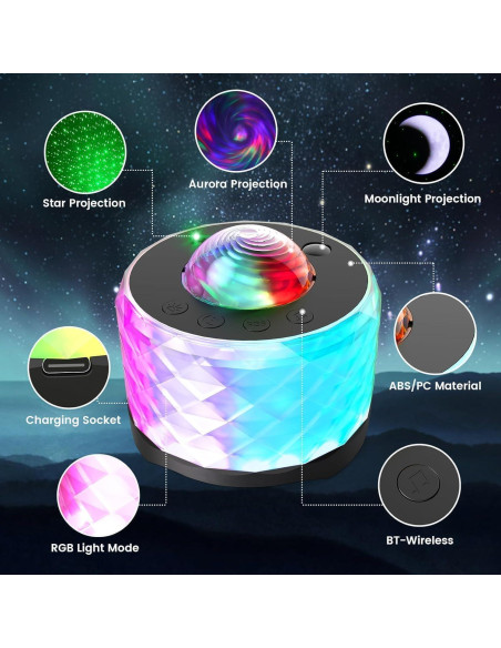 Proyector de Estrellas MRSCOZ con Altavoz Bluetooth y Ruido Blanco
