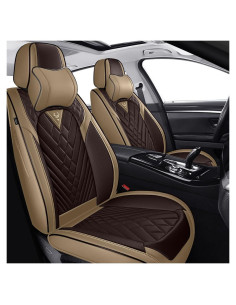 Cubiertas de Asiento HBXT para Hyundai Tucson 2005-2025, Cuero Nappa Impermeable, 2 Asientos Lujo Beige-Marrón