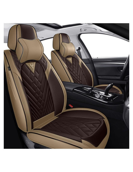Cubiertas de Asiento HBXT para Hyundai Tucson 2005-2025, Cuero Nappa Impermeable, 2 Asientos Lujo Beige-Marrón