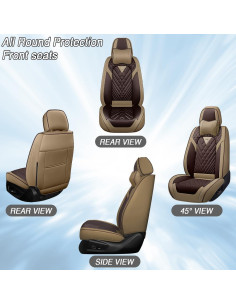 Cubiertas de Asiento HBXT para Hyundai Tucson 2005-2025, Cuero Nappa Impermeable, 2 Asientos Lujo Beige-Marrón 2