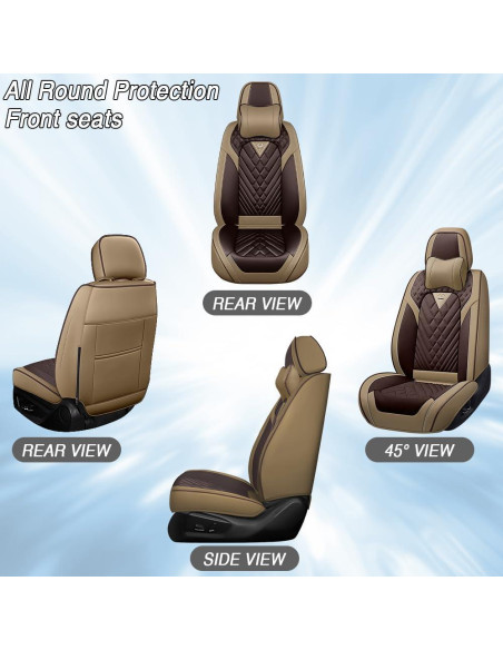 Cubiertas de Asiento HBXT para Hyundai Tucson 2005-2025, Cuero Nappa Impermeable, 2 Asientos Lujo Beige-Marrón
