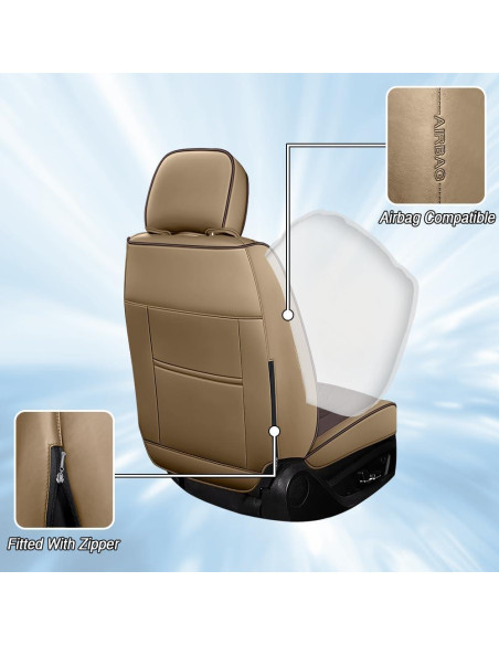 Cubiertas de Asiento HBXT para Hyundai Tucson 2005-2025, Cuero Nappa Impermeable, 2 Asientos Lujo Beige-Marrón