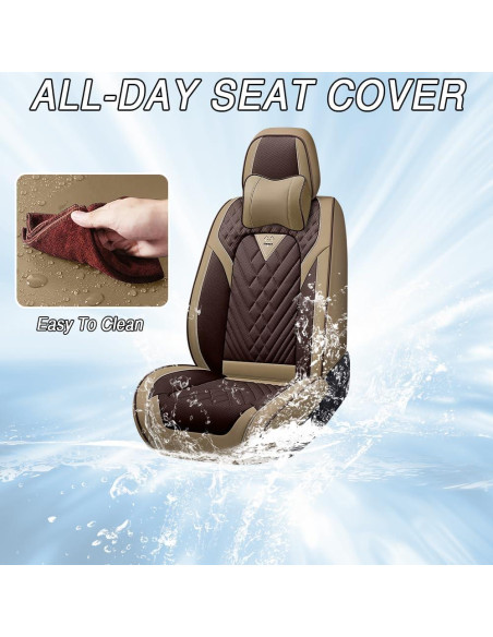 Cubiertas de Asiento HBXT para Hyundai Tucson 2005-2025, Cuero Nappa Impermeable, 2 Asientos Lujo Beige-Marrón