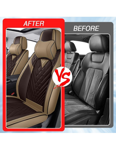 Cubiertas de Asiento HBXT para Hyundai Tucson 2005-2025, Cuero Nappa Impermeable, 2 Asientos Lujo Beige-Marrón