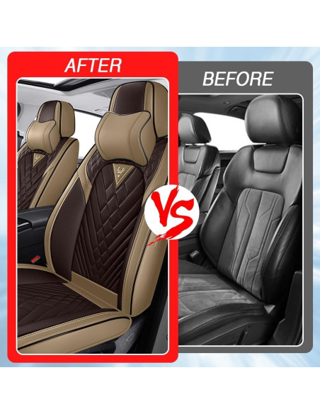 Cubiertas de Asiento HBXT para Hyundai Tucson 2005-2025, Cuero Nappa Impermeable, 2 Asientos Lujo Beige-Marrón