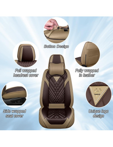 Cubiertas de Asiento HBXT para Hyundai Tucson 2005-2025, Cuero Nappa Impermeable, 2 Asientos Lujo Beige-Marrón