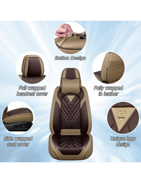 Cubiertas de Asiento HBXT para Hyundai Tucson 2005-2025, Cuero Nappa Impermeable, 2 Asientos Lujo Beige-Marrón
