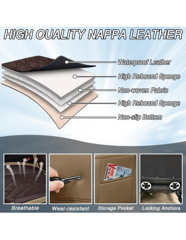 Cubiertas de Asiento HBXT para Hyundai Tucson 2005-2025, Cuero Nappa Impermeable, 2 Asientos Lujo Beige-Marrón