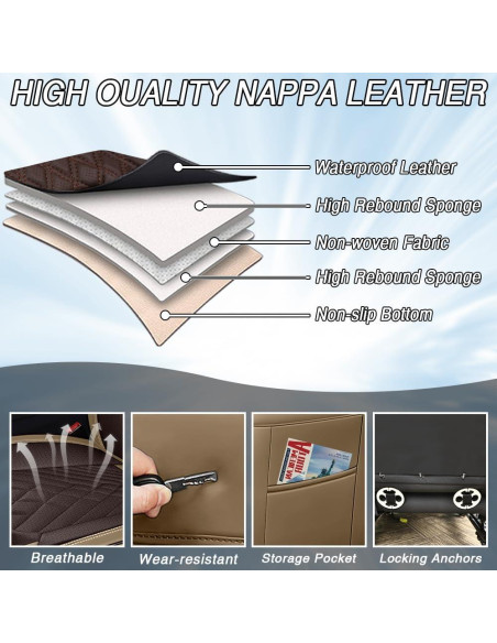 Cubiertas de Asiento HBXT para Hyundai Tucson 2005-2025, Cuero Nappa Impermeable, 2 Asientos Lujo Beige-Marrón