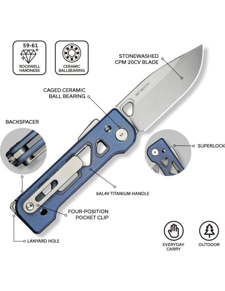 Cuchillo de bolsillo WeKnife Tyro, acero CPM 20CV, titanio azul