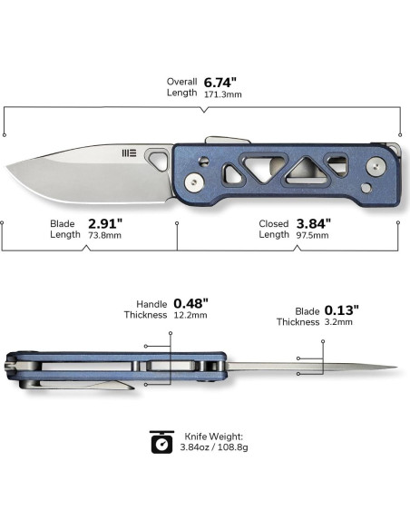 Cuchillo de bolsillo WeKnife Tyro, acero CPM 20CV, titanio azul