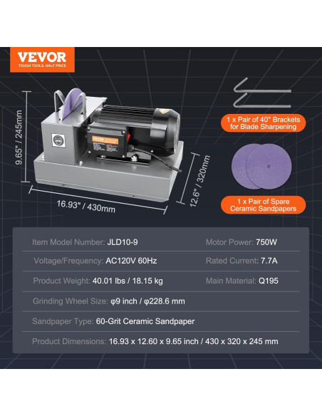 Afilador de Cuchillas de Cortacésped VEVOR 1HP 750W Cerámica