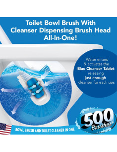 500 Recargas de Tabletas Limpiadoras Azul para Inodoro 500 Brushes 2