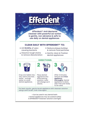 Tabletas de limpieza Efferdent para retenedores y dentaduras 90 unidades