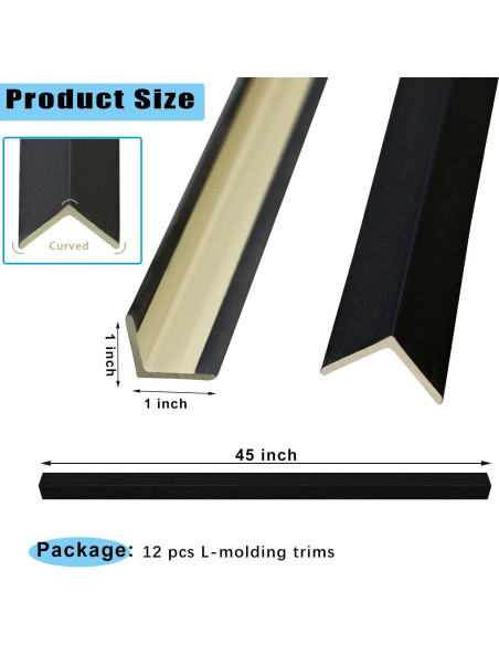12 Protectores de Esquinas de Pared TRAIN2 ART 114.3 cm Negro