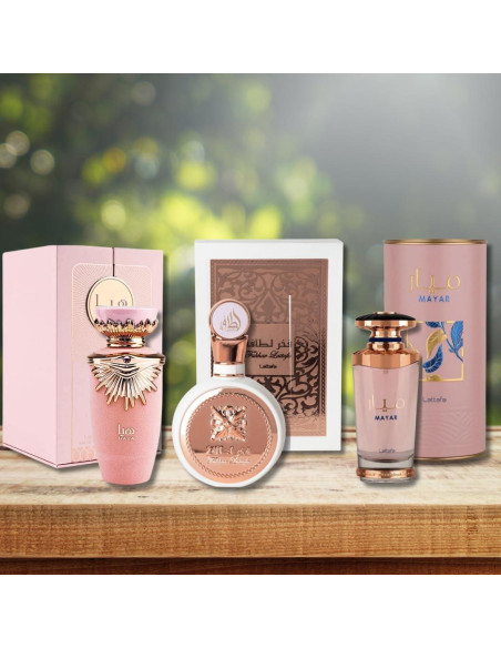 Perfume Lattafa Haya, Fakhar y Mayar EDP 100ml Mujeres