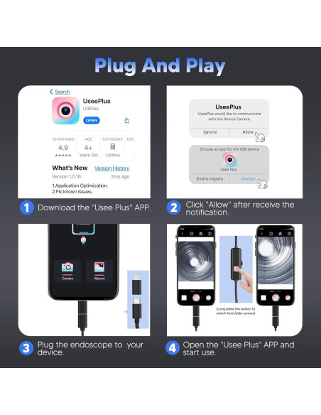 Endoscopio Borescope BlueFire 3.5m IP67 con 9 LED Ajustables