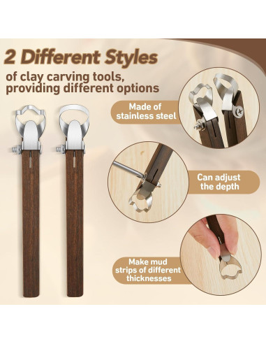 Herramientas de Tallado de Cerámica Therwen - 2 Pcs, Acero Inoxidable