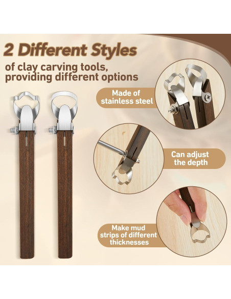 Herramientas de Tallado de Cerámica Therwen - 2 Pcs, Acero Inoxidable