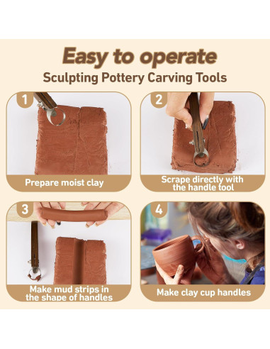 Herramientas de Tallado de Cerámica Therwen - 2 Pcs, Acero Inoxidable