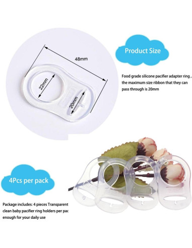 Anillos Adaptadores de Chupete Silicona Transparente 4 Pcs