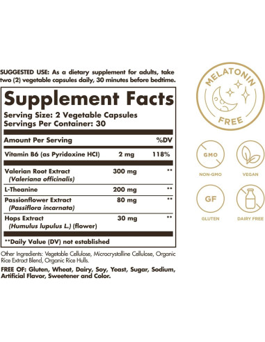 Solgar Apoyo para Sueño y Estrés 60 Cápsulas Veganas Sin Melatonina