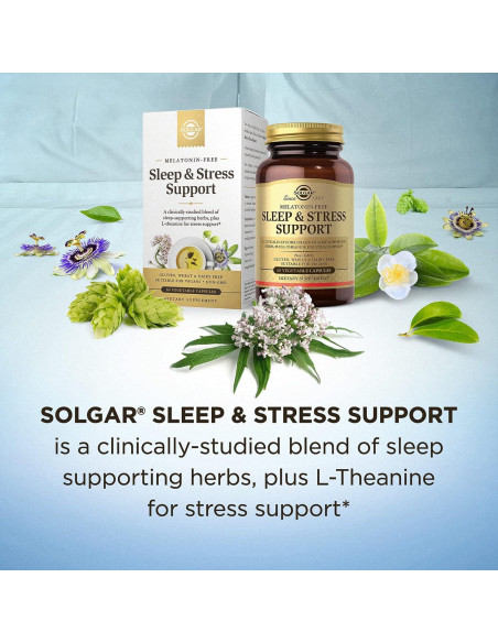 Solgar Apoyo para Sueño y Estrés 60 Cápsulas Veganas Sin Melatonina