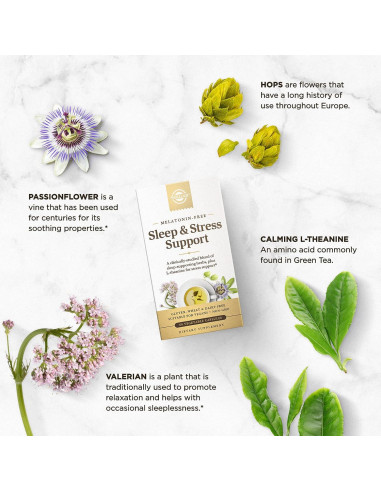 Solgar Apoyo para Sueño y Estrés 60 Cápsulas Veganas Sin Melatonina