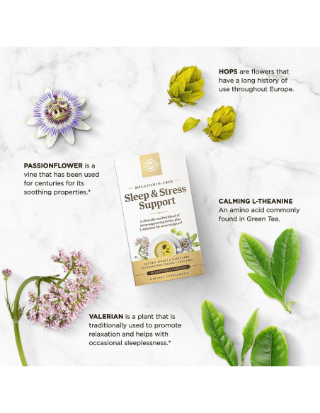 Solgar Apoyo para Sueño y Estrés 60 Cápsulas Veganas Sin Melatonina