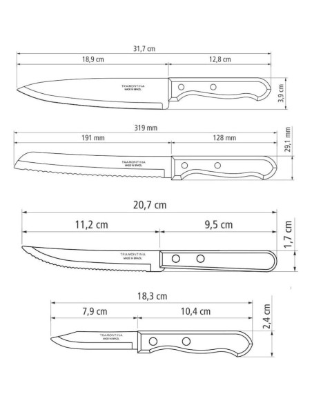Juego de cuchillos de cocina Tramontina 4 piezas acero inoxidable