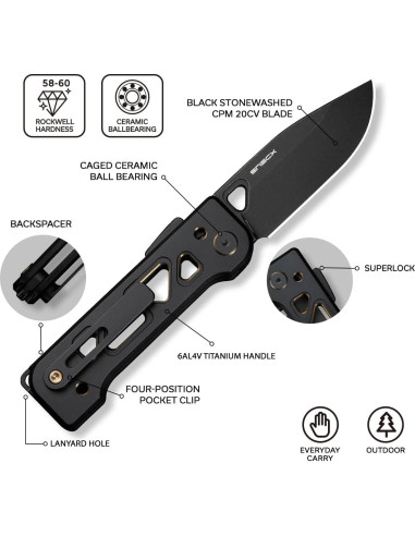 Cuchillo de bolsillo WeKnife WE24001-1 Titanio 73.8mm Negro