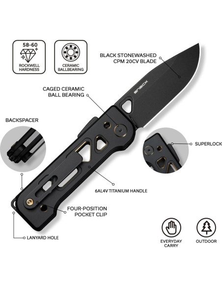 Cuchillo de bolsillo WeKnife WE24001-1 Titanio 73.8mm Negro