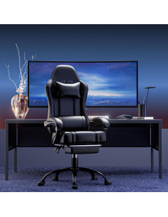 Silla Gamer Ntiibcuy con Masaje y Reposapiés - Negro 2