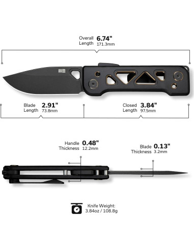 Cuchillo de bolsillo WeKnife WE24001-1 Titanio 73.8mm Negro