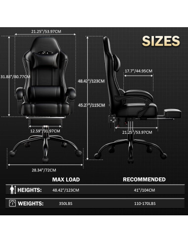 Silla Gamer Ntiibcuy con Masaje y Reposapiés - Negro