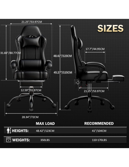 Silla Gamer Ntiibcuy con Masaje y Reposapiés - Negro