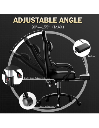 Silla Gamer Ntiibcuy con Masaje y Reposapiés - Negro