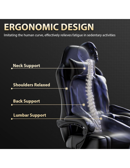 Silla Gamer Ntiibcuy con Masaje y Reposapiés - Negro