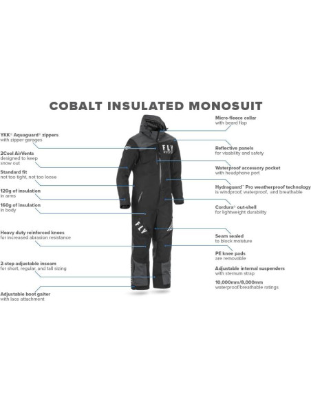 Mono de Nieve Aislado Fly Racing Cobalt Negro/Gris Pequeño